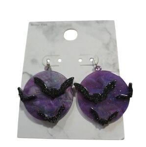 Cute Halloween Purple Bat Earrings Nickel Free